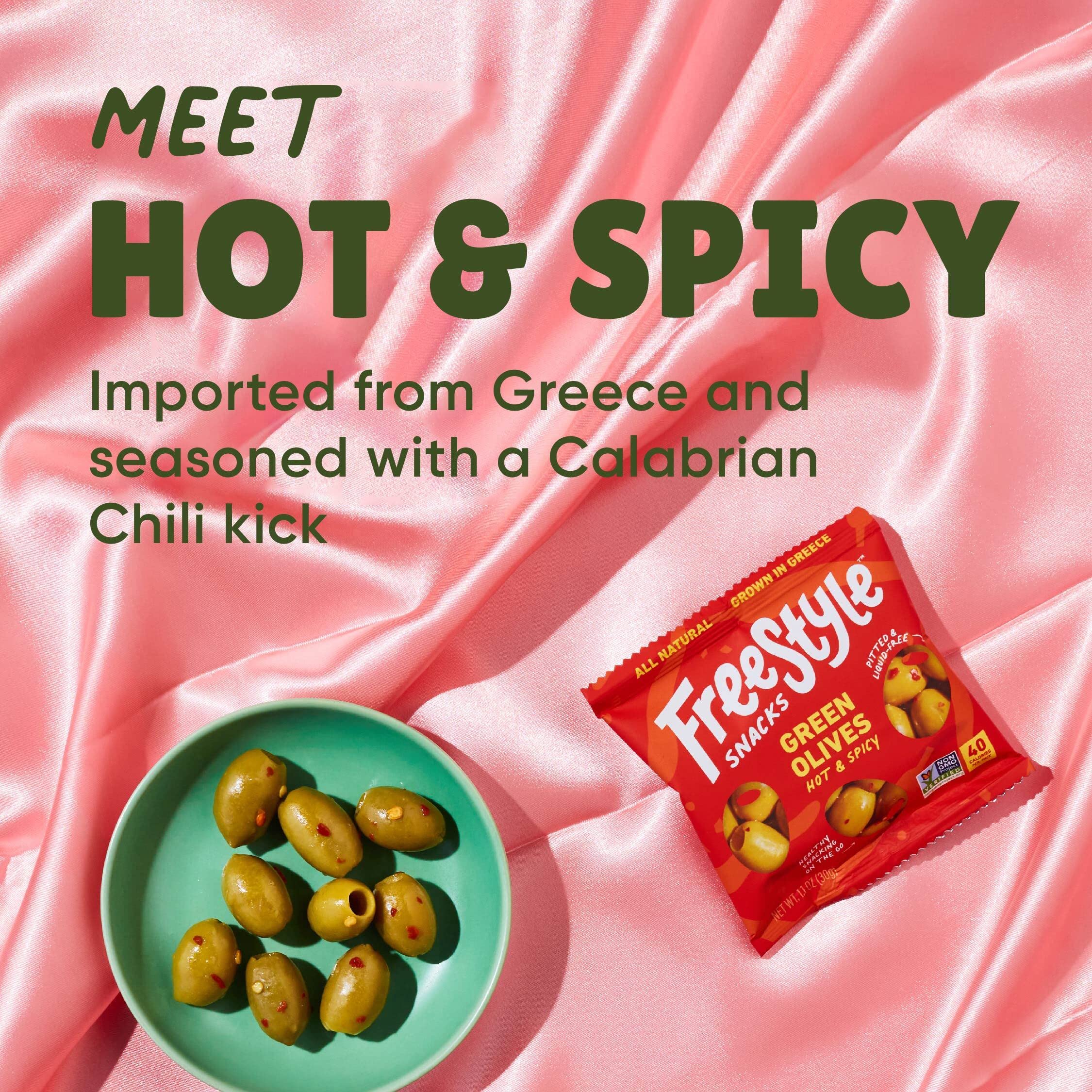 Freestyle Snacks olive pack pouch demonstrates keto-friendly, low-carb olive goodness