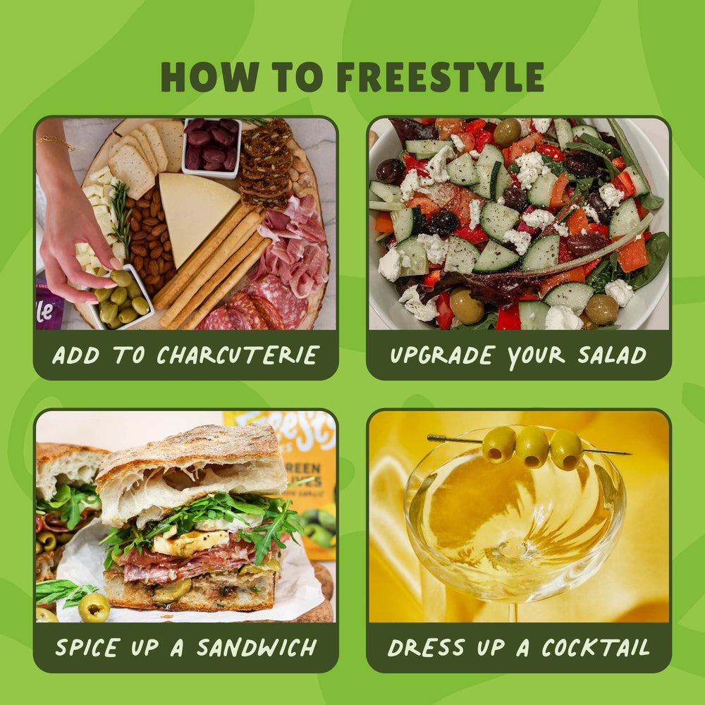 Freestyle Snacks olive pack pouch captures the savory, marinated olive flavor