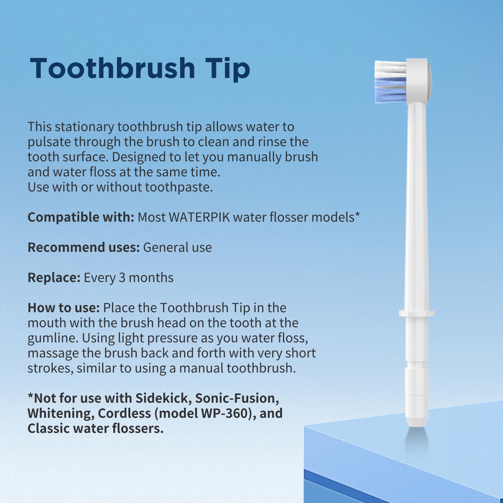 FreFeel toothbrush tip for brushing-like flossing action
