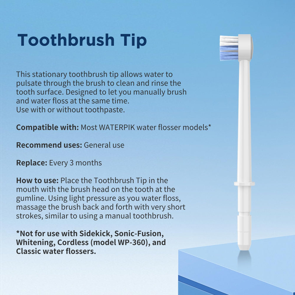 FreFeel toothbrush tip for brushing-like flossing action