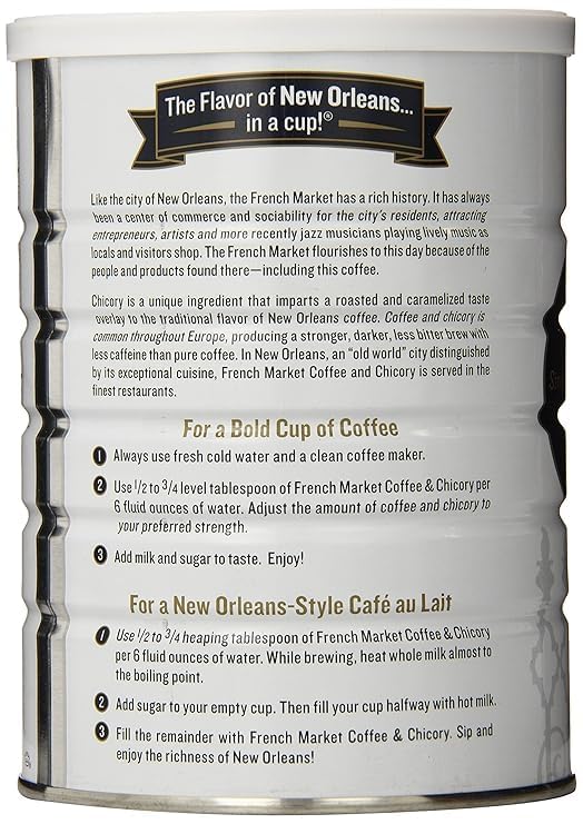 French Market Coffee & Chicory can back label highlights heritage and roast profile