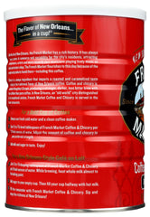 French Market Coffee & Chicory Dark Roast beans close-up shows rich aroma.