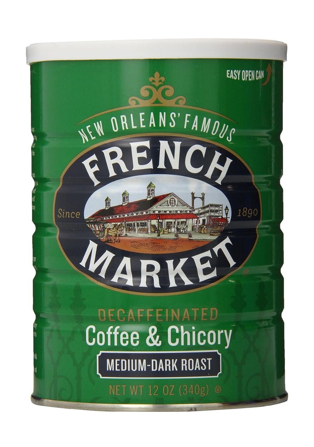 French Market decaf chicory ground coffee with rich aroma and smoother finish.