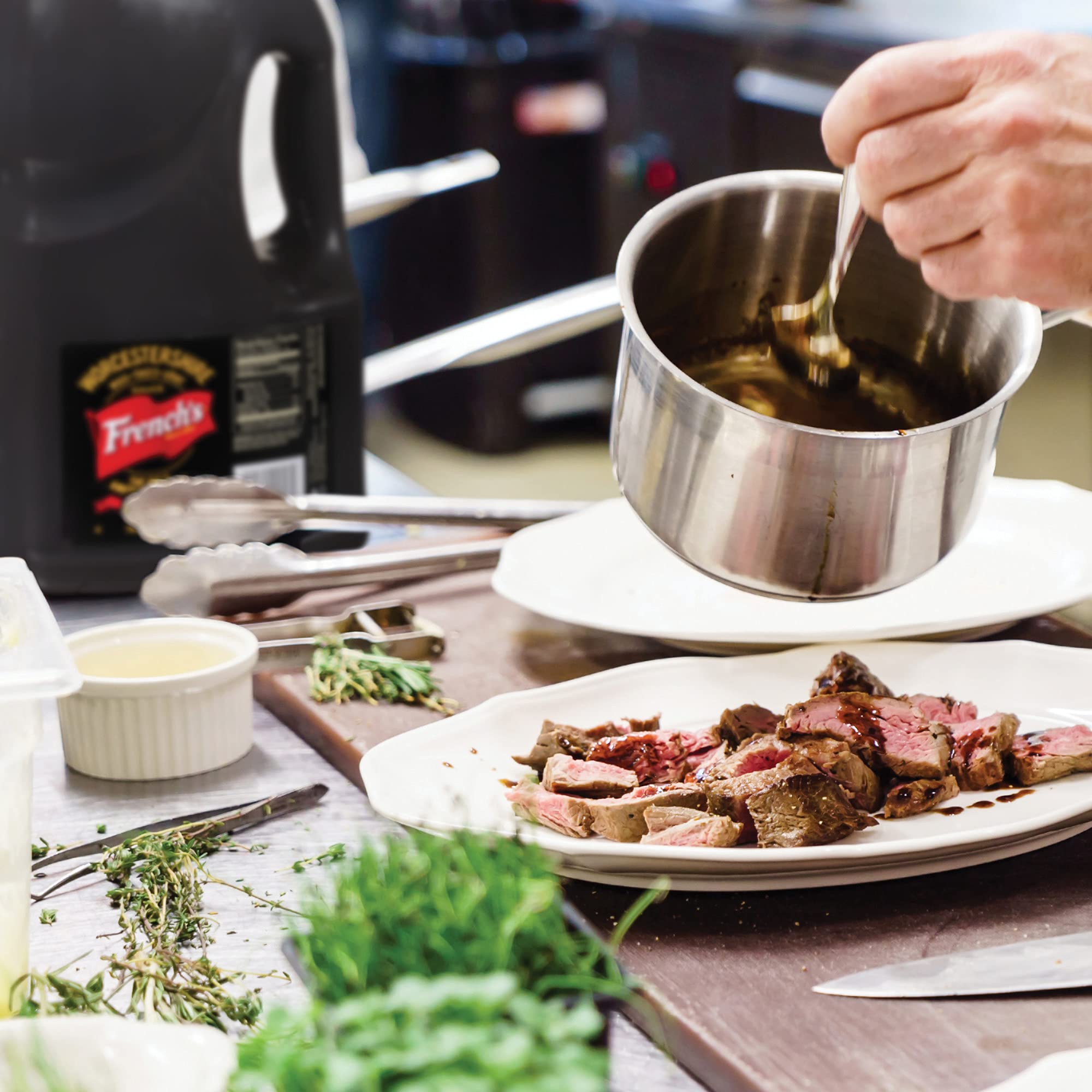 Roasted meat brushed with French's sauce for savory glaze.