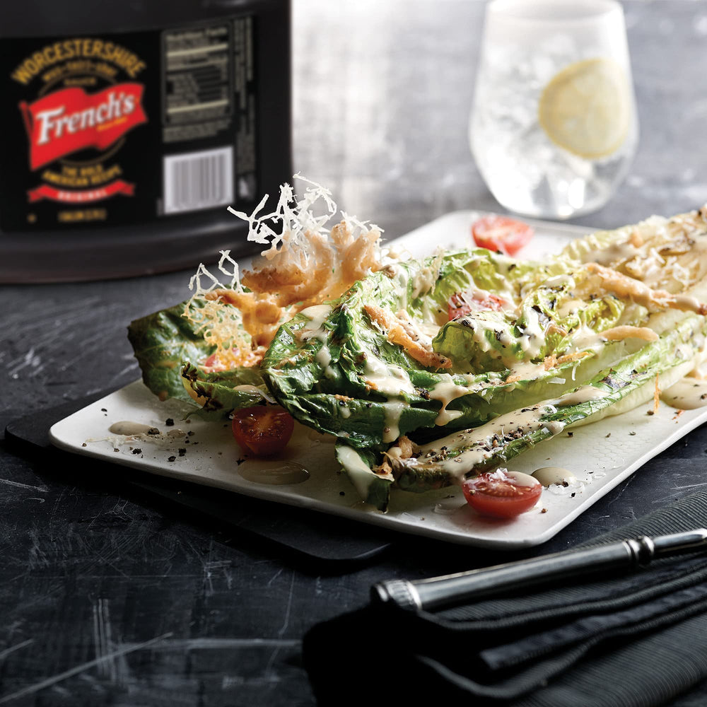 French's Worcestershire sauce drizzled over grilled vegetables for flavor.