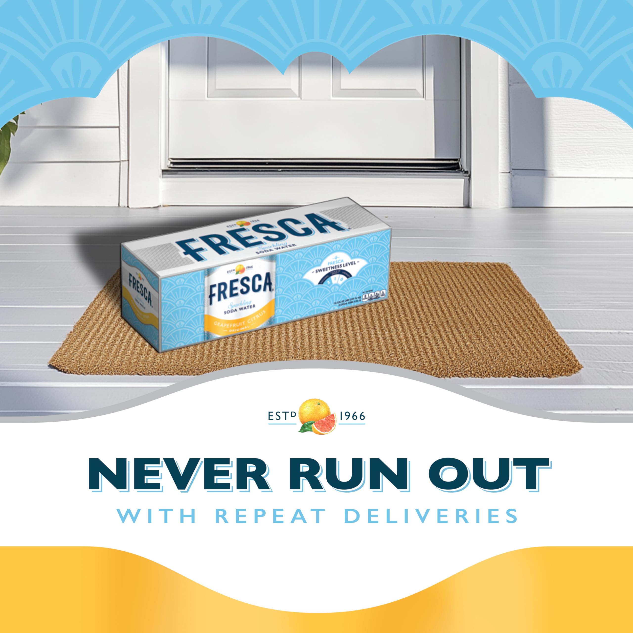 Fresca packaging on shelf communicates US-made origin and easy-to-store six-pack