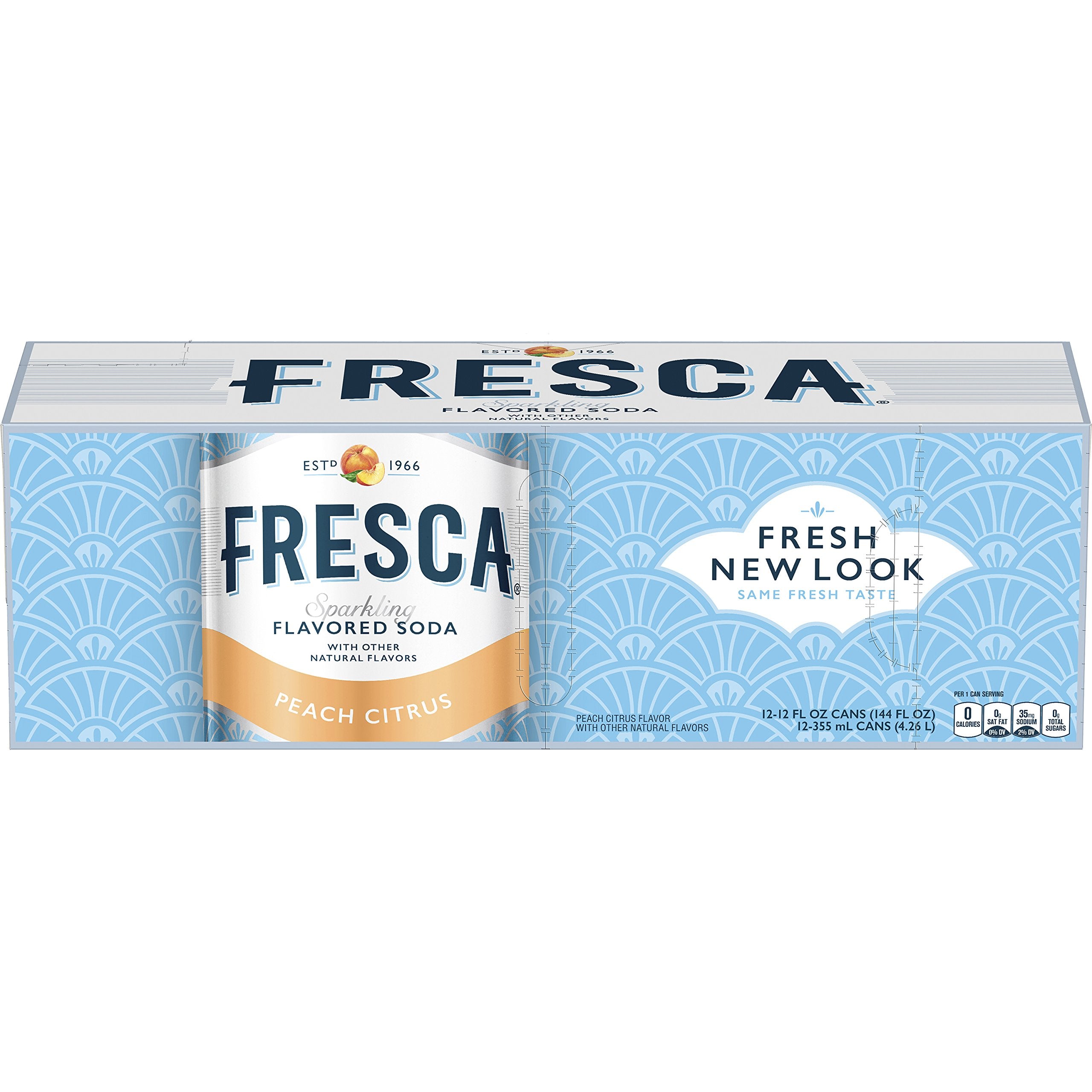 Fresca Peach Soda glass with ice emphasizes citrus aroma and zing.