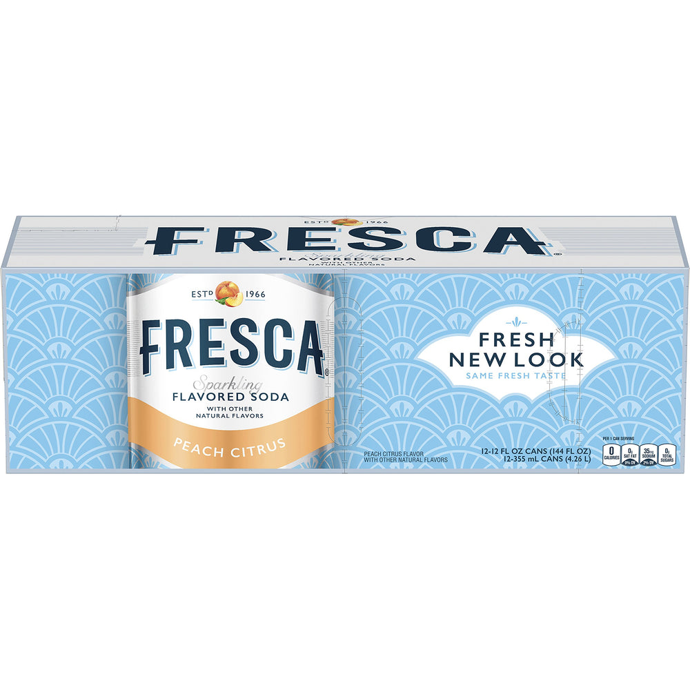 Fresca Peach Soda glass with ice emphasizes citrus aroma and zing.