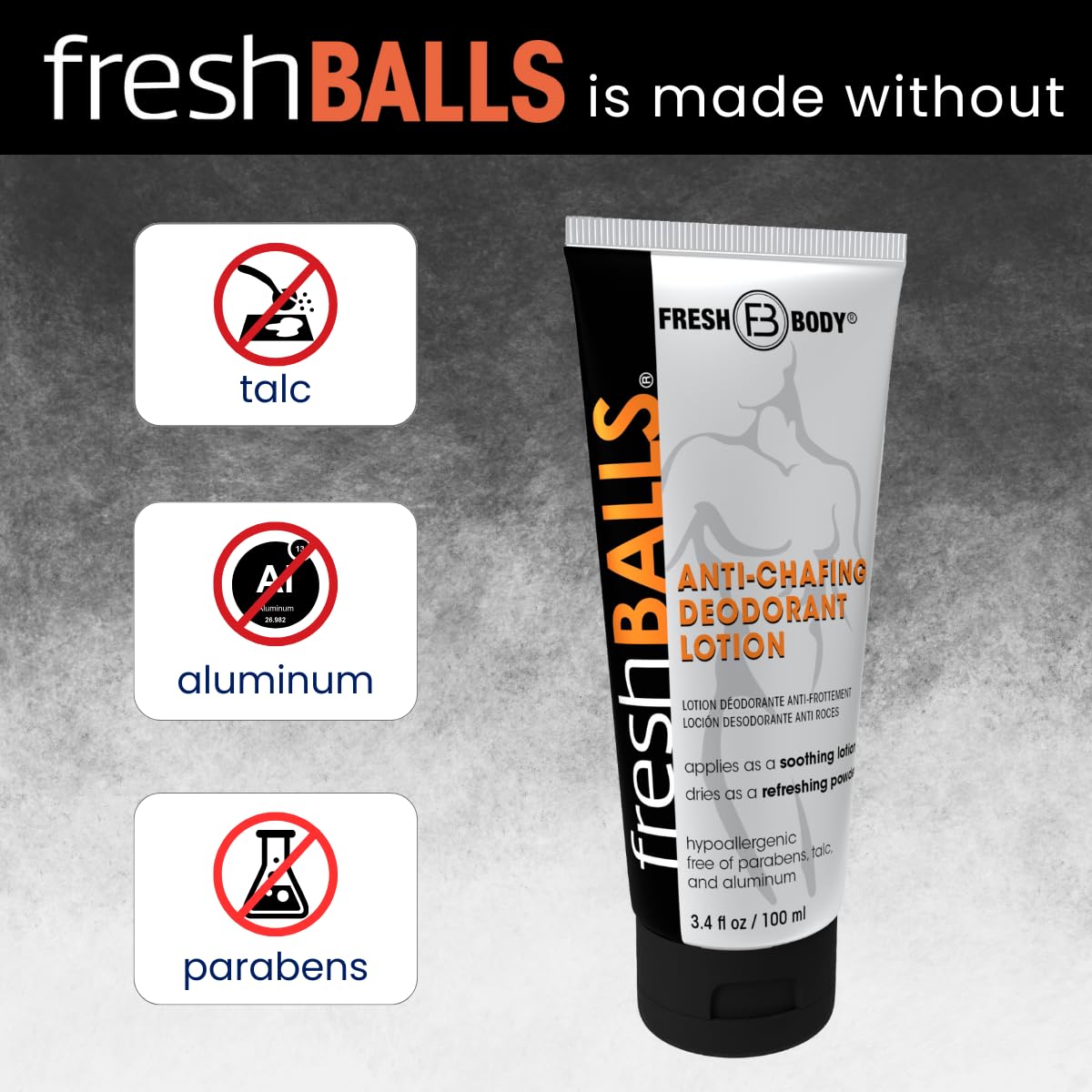 Fresh Body FB dermatologist-tested seal signals trusted skin care.