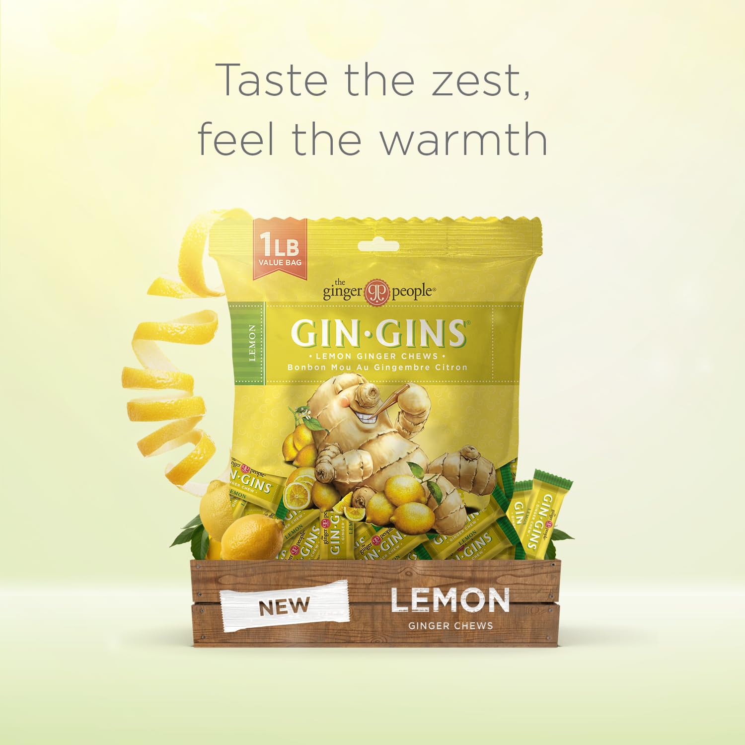 Close-up of fresh ginger chews showing 16 percent ginger in the lemon flavor