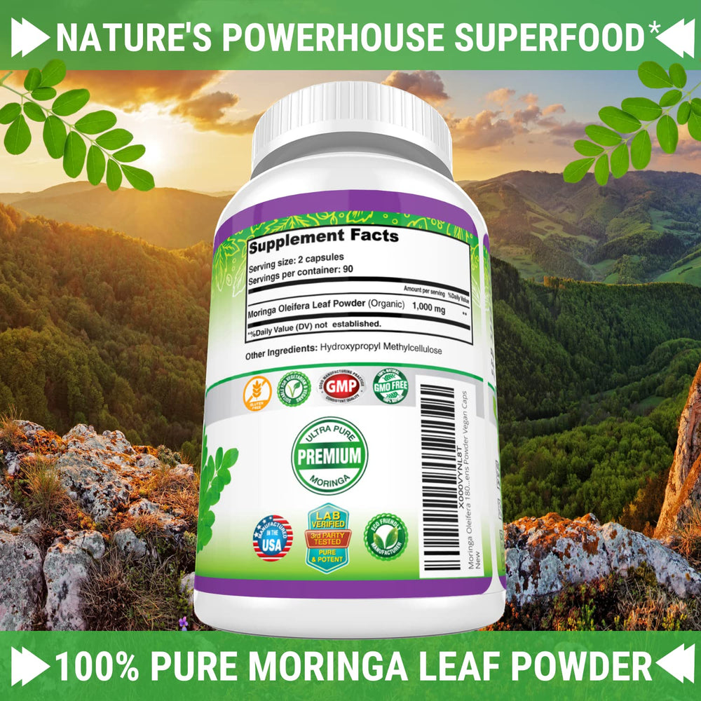 Fresh Healthcare Moringa capsules bottle nutrition-panel visible supports informed daily choices.