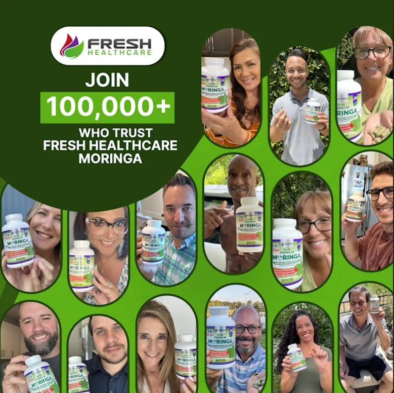 Fresh Healthcare Moringa capsules bottle top showing easy daily dosage and reliability.