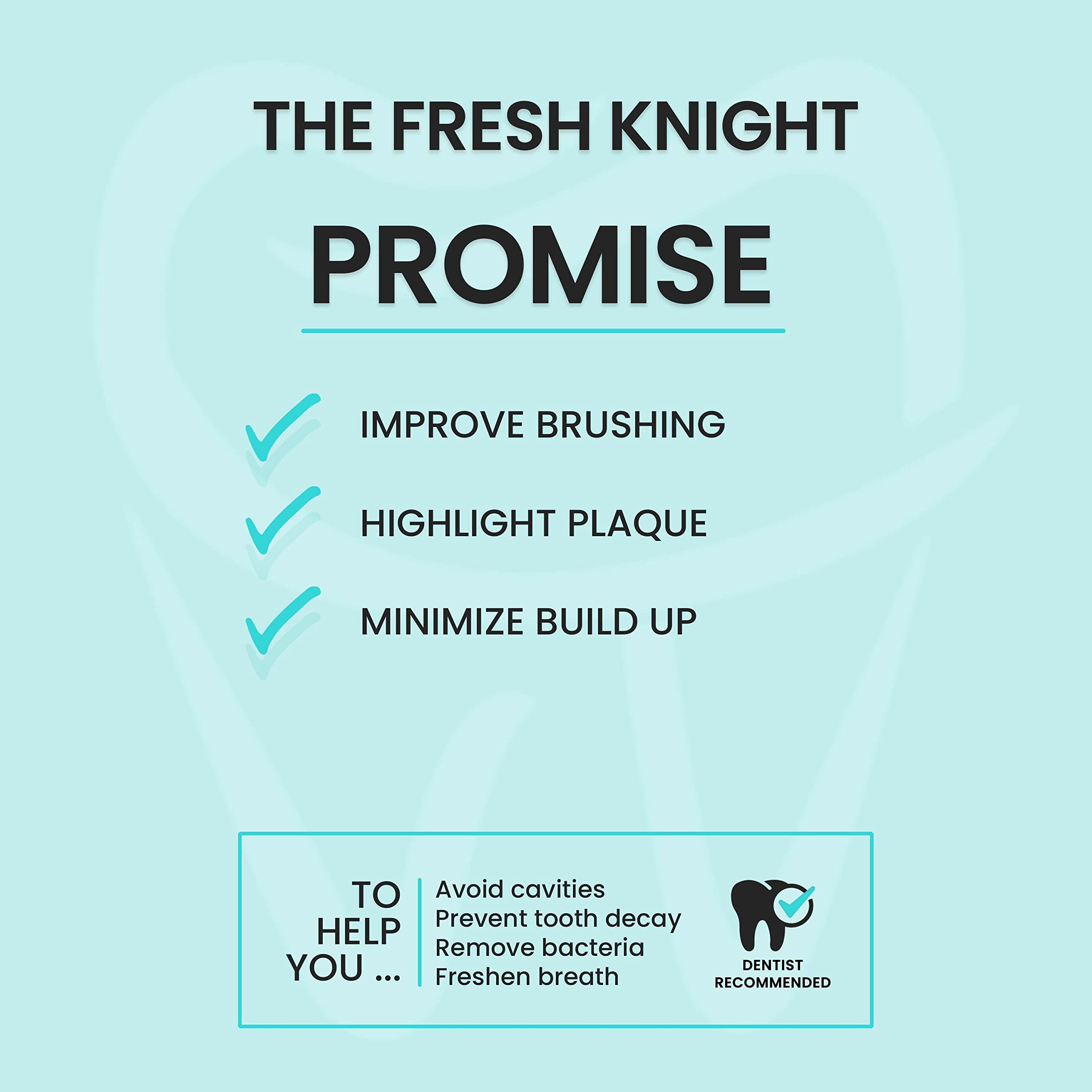Purple stain on teeth shows plaque-prone areas after using Fresh Knight tablets