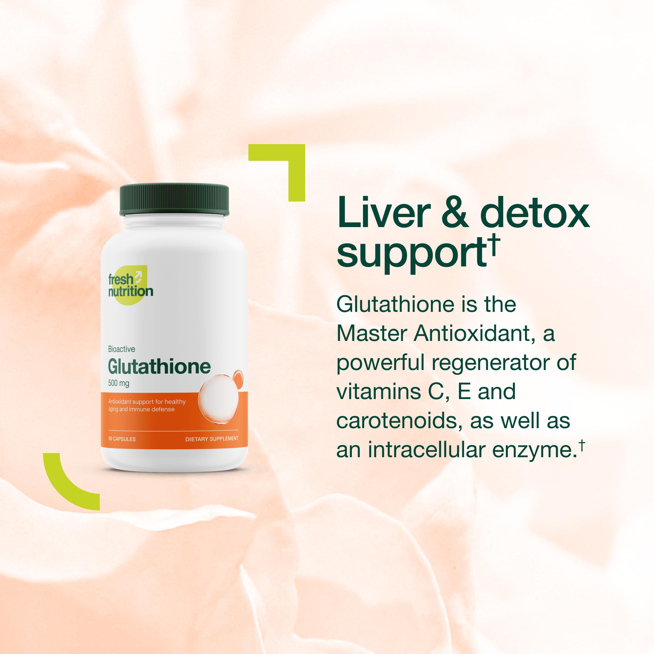Fresh Nutrition glutathione bottle with measuring spoon for precise dosing.