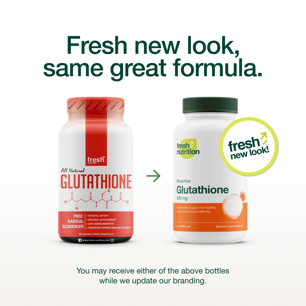 Fresh Nutrition glutathione capsules close‑up highlighting easy to swallow form.