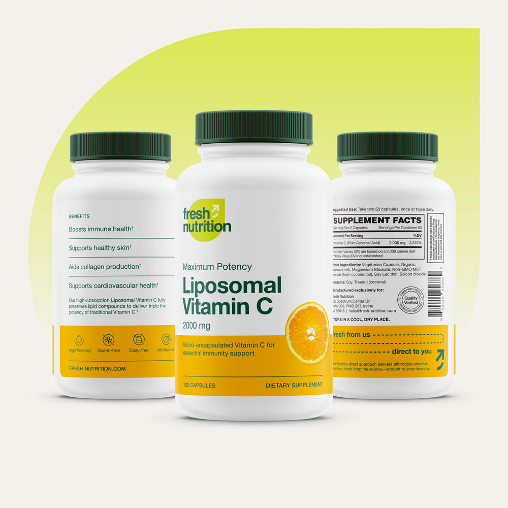 Fresh Nutrition Liposomal Vitamin C being poured into a glass for easy consumption