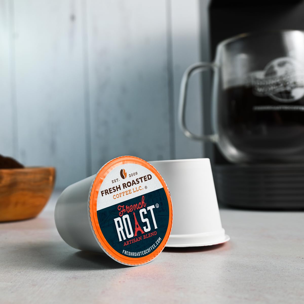 Fresh Roasted Coffee BPA-free cup and paper packaging