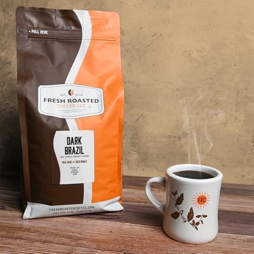 Fresh Roasted Coffee Dark Brazil suits drip or espresso setups for versatile brewing.