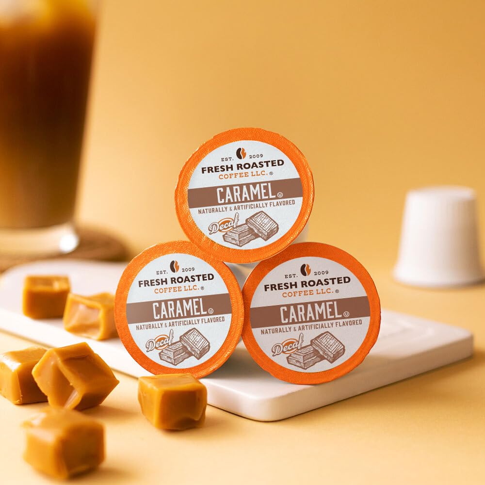 Fresh Roasted Coffee decaf pod demonstrates K-Cup compatibility.