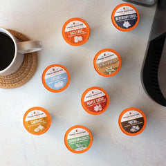 Fresh Roasted Coffee Great Eight flavor labels help quick flavor decisions.