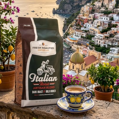 Fresh Roasted Coffee Italian Roast dark beans close-up, ideal for rich espresso