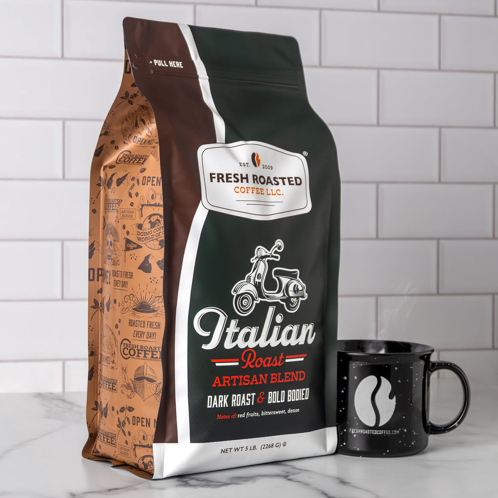 Fresh Roasted Coffee Italian Roast whole beans ready for authentic espresso