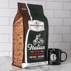 Fresh Roasted Coffee Italian Roast whole beans ready for authentic espresso