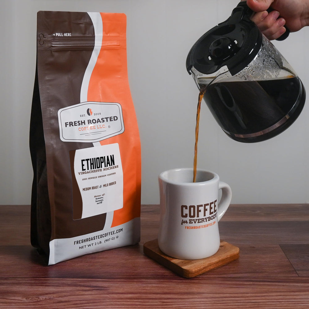 Fresh Roasted Coffee pour-over brew highlighting vibrant brightness and clarity.
