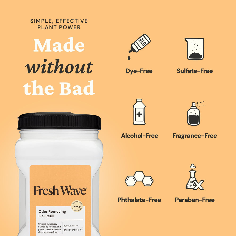 Fresh Wave Orange gel packaging and refill design for easy replacement.