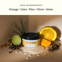 Close-up of Fresh Wave Orange Odor Removing Gel jar with label