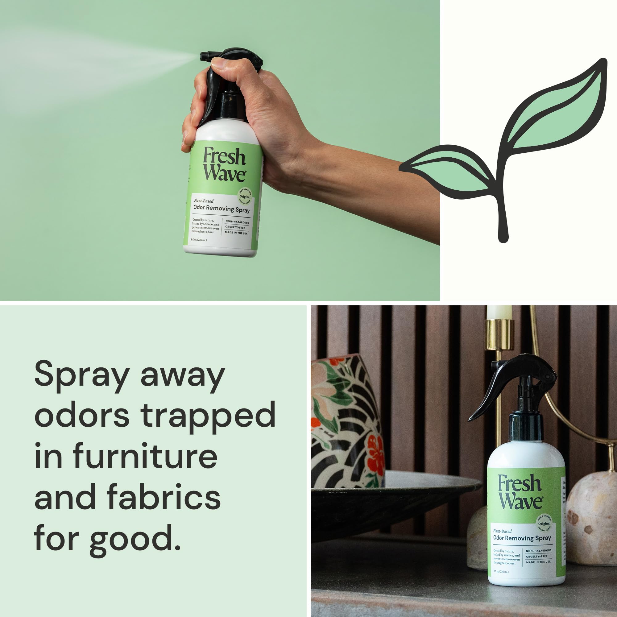 Fresh Wave Original Scent fabric spray refreshing sofas and clothing after application.
