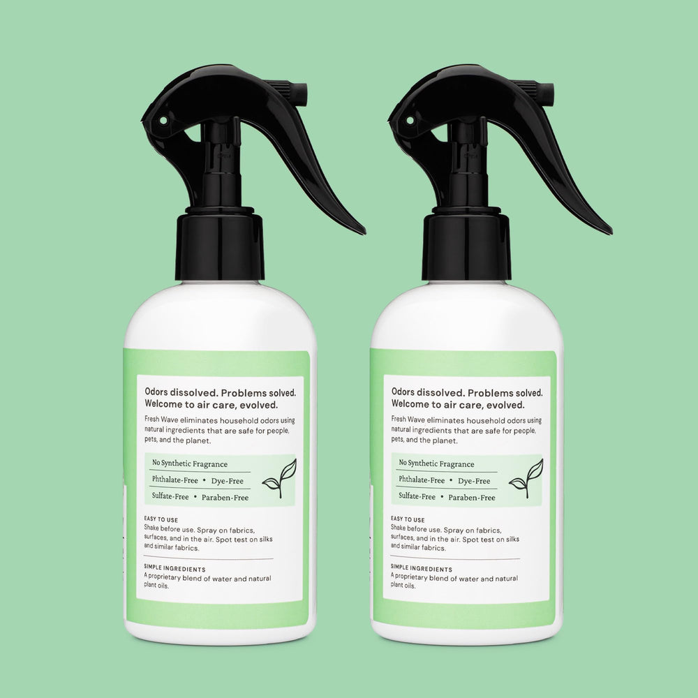 Fresh Wave Original Scent bottle close-up emphasizing natural ingredients and safety.