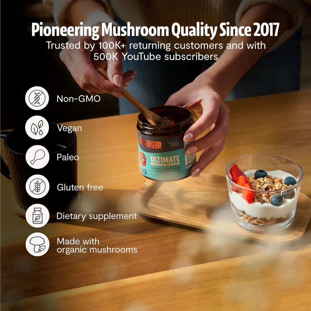 FreshCap Mushrooms daily-use scoop for easy routine integration