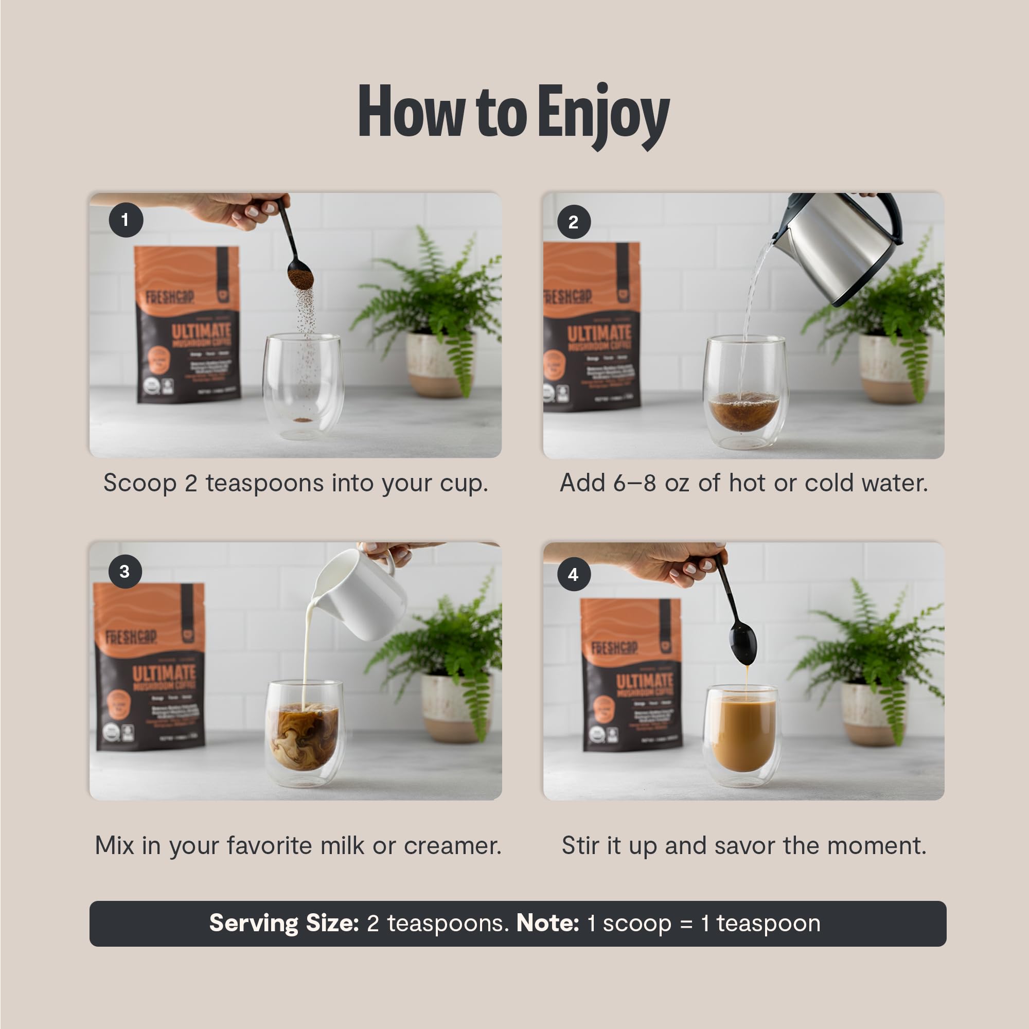 FreshCap Mushrooms blend promotes steady energy without jitters