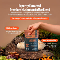 FreshCap Mushrooms organic fruiting-body extract label showing beta-glucans