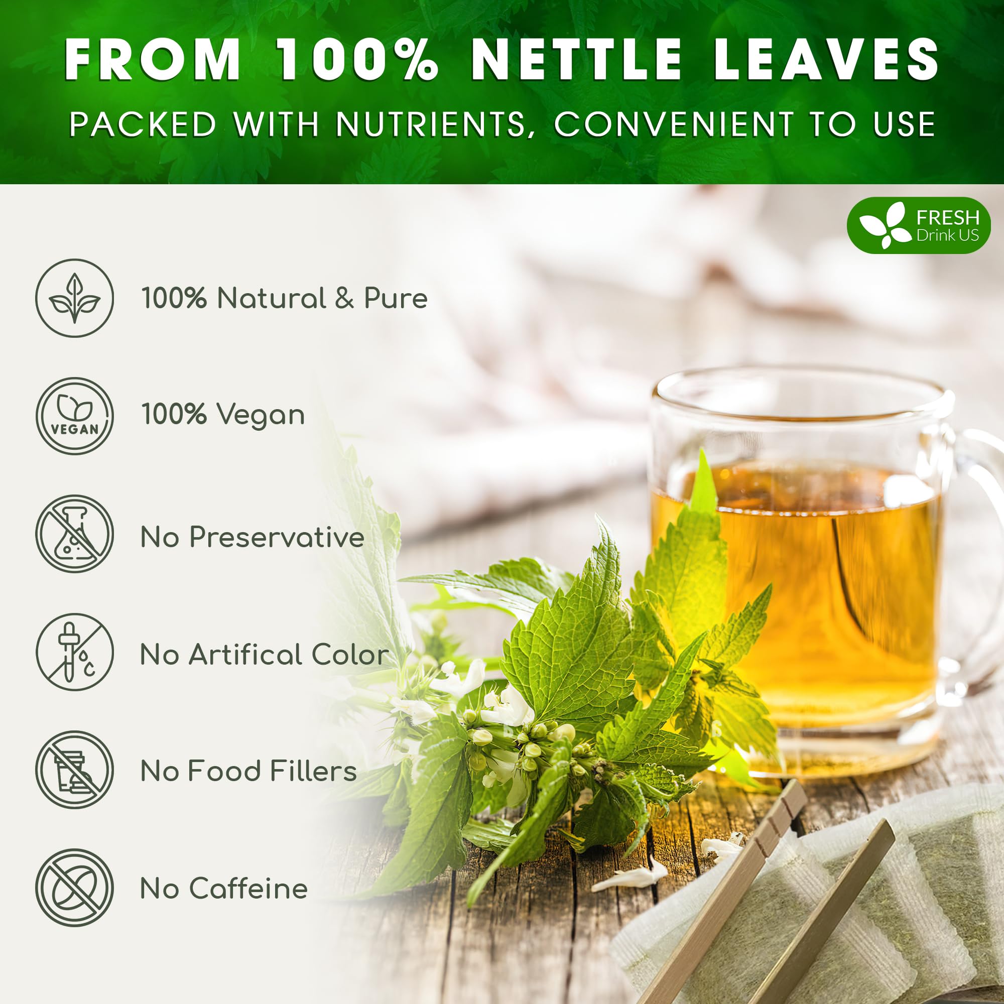 FreshDrinkUS biodegradable tea bag made from corn fiber for sustainability.