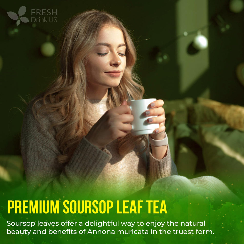 FreshDrinkUS brewed soursop tea in a cup ready to enjoy