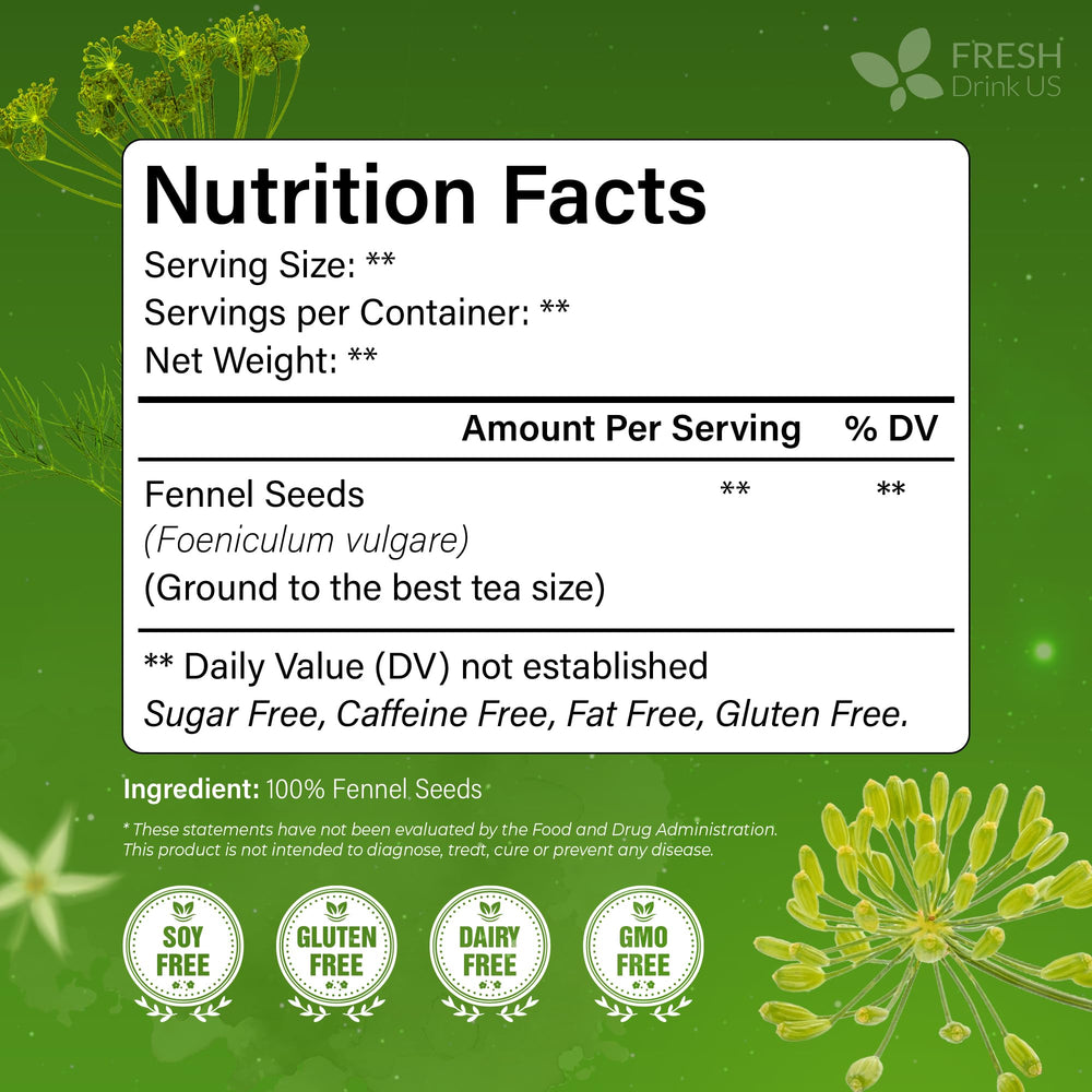 Closeup of FreshDrinkUS fennel tea bags highlighting sun-dried fennel seeds and aroma.