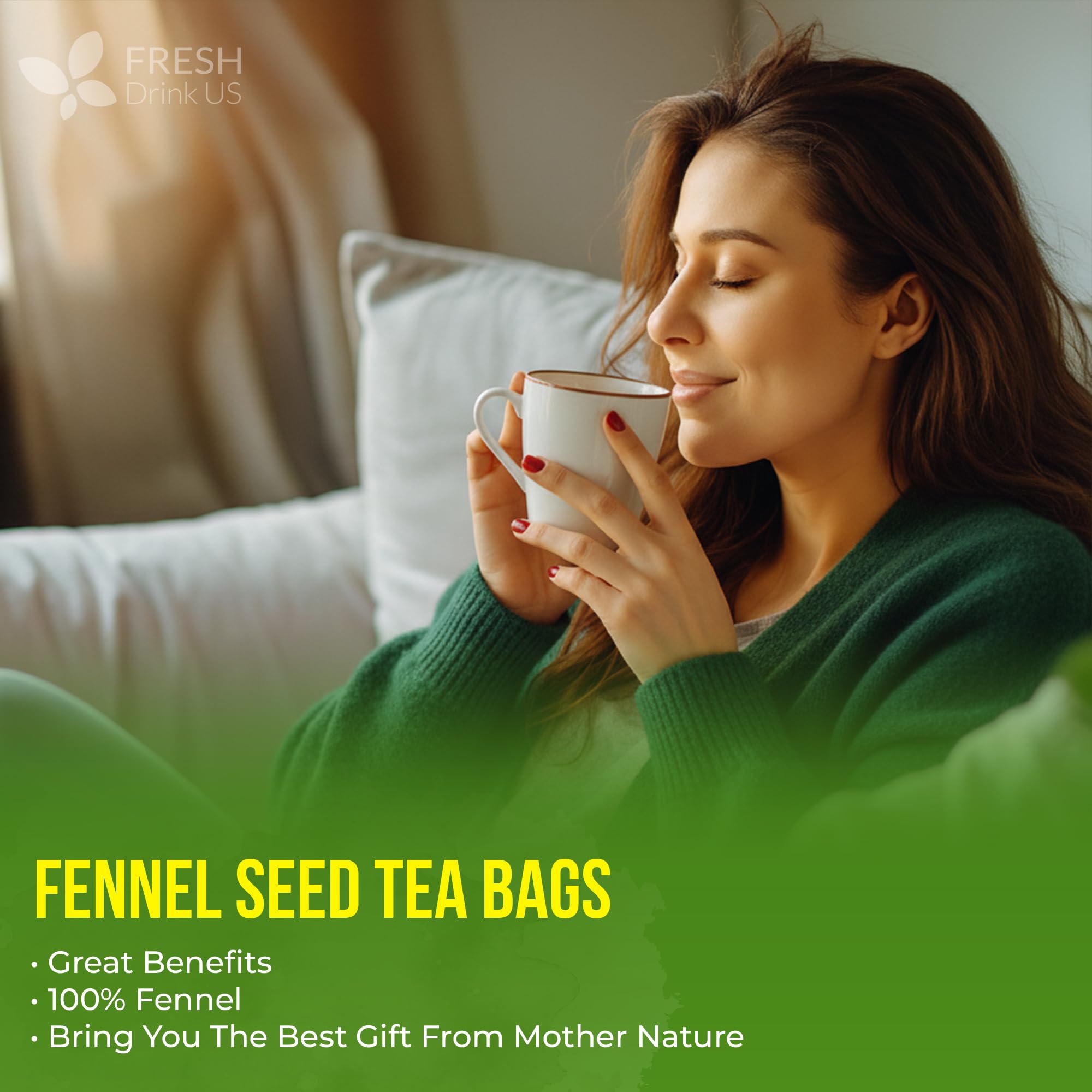 FreshDrinkUS fennel tea brew in a glass cup, hot or iced.