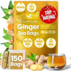FreshDrinkUS ginger tea bags packaging highlighting natural quality and eco-friendly materials.