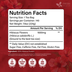 Close-up of FreshDrinkUS hibiscus tea bags showing vibrant dried flowers.