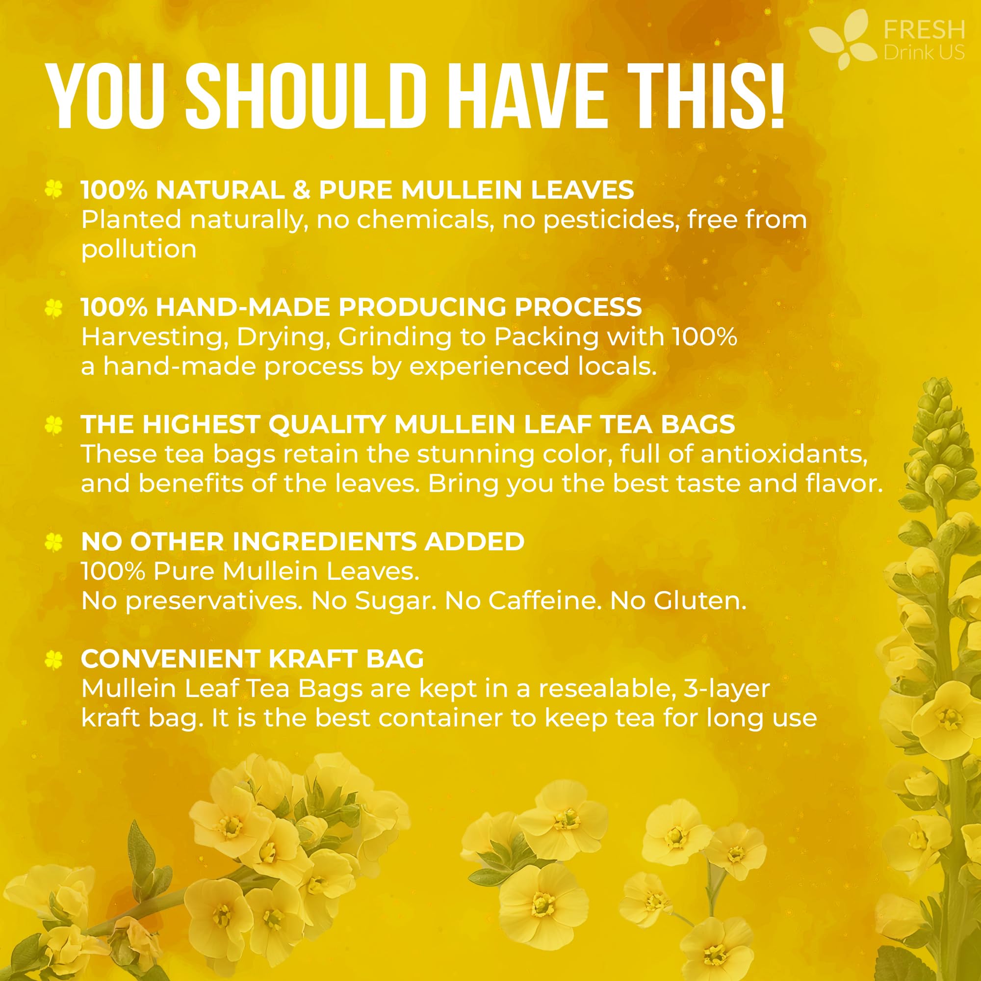 FreshDrinkUS mullein leaves handpicked for quality and aroma.