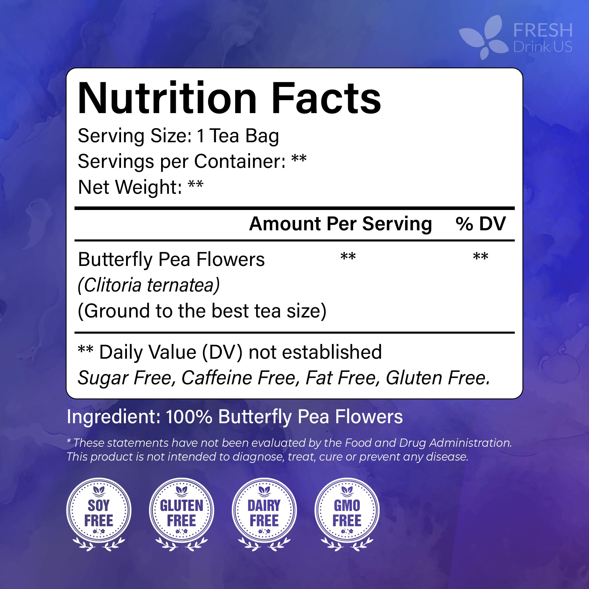 FreshDrinkUS sun-dried butterfly petals reflect natural processing and quality.