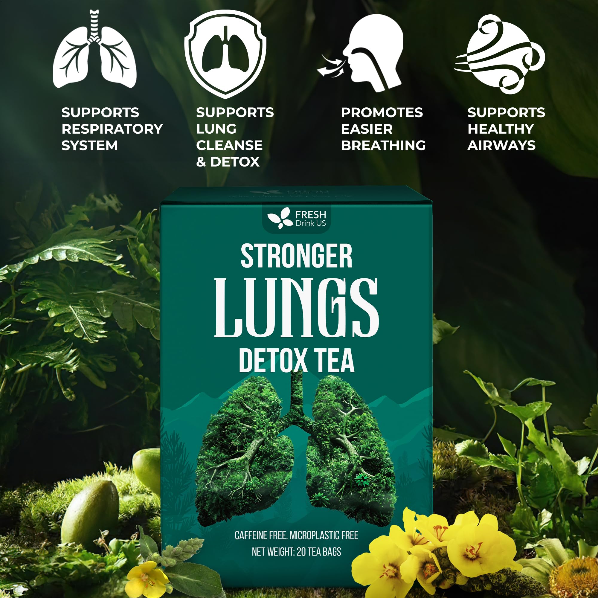 FreshDrinkUS caffeine-free herbal blend label signals a relaxing option.