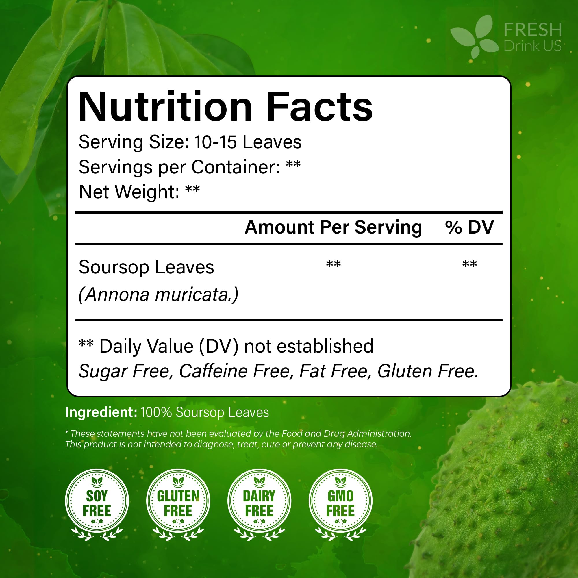FreshDrinkUS whole soursop leaves displayed for quality