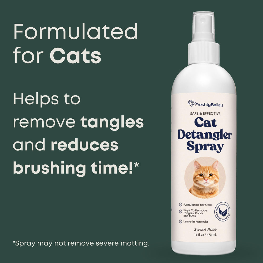 Freshly Bailey detangler nourishes cat coat for softness and shine.