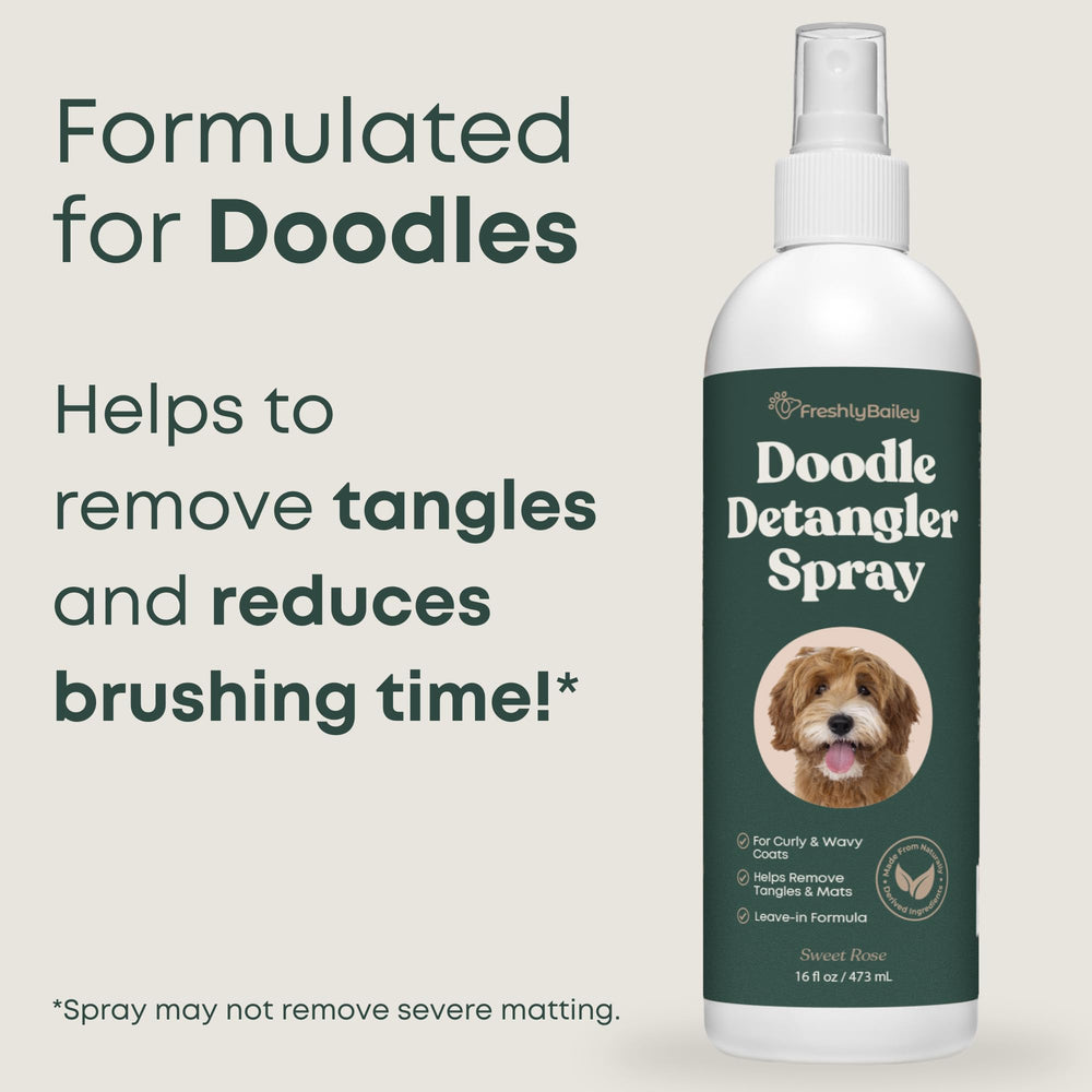 Freshly Bailey Doodle Detangler label highlights natural, gentle ingredients.