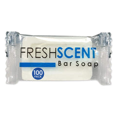 Freshscent bar soap packaging shows sturdy bulk distribution for hotels.