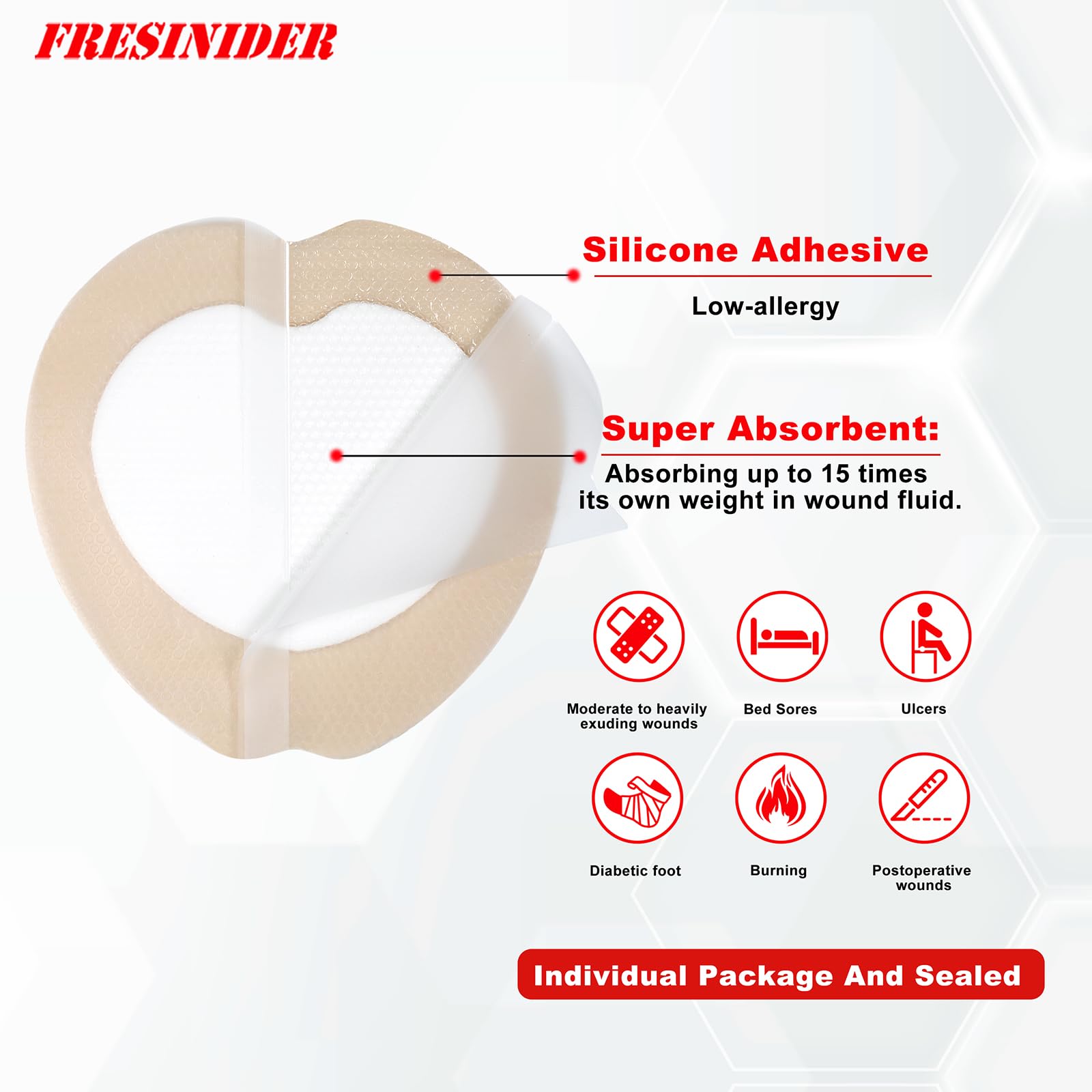 FRESINIDER silicone adhesion layer enables painless removal from dry skin.