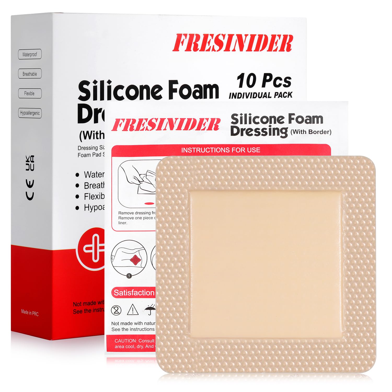 FRESINIDER silicone foam dressing border close-up shows gentle adhesion for sensitive skin